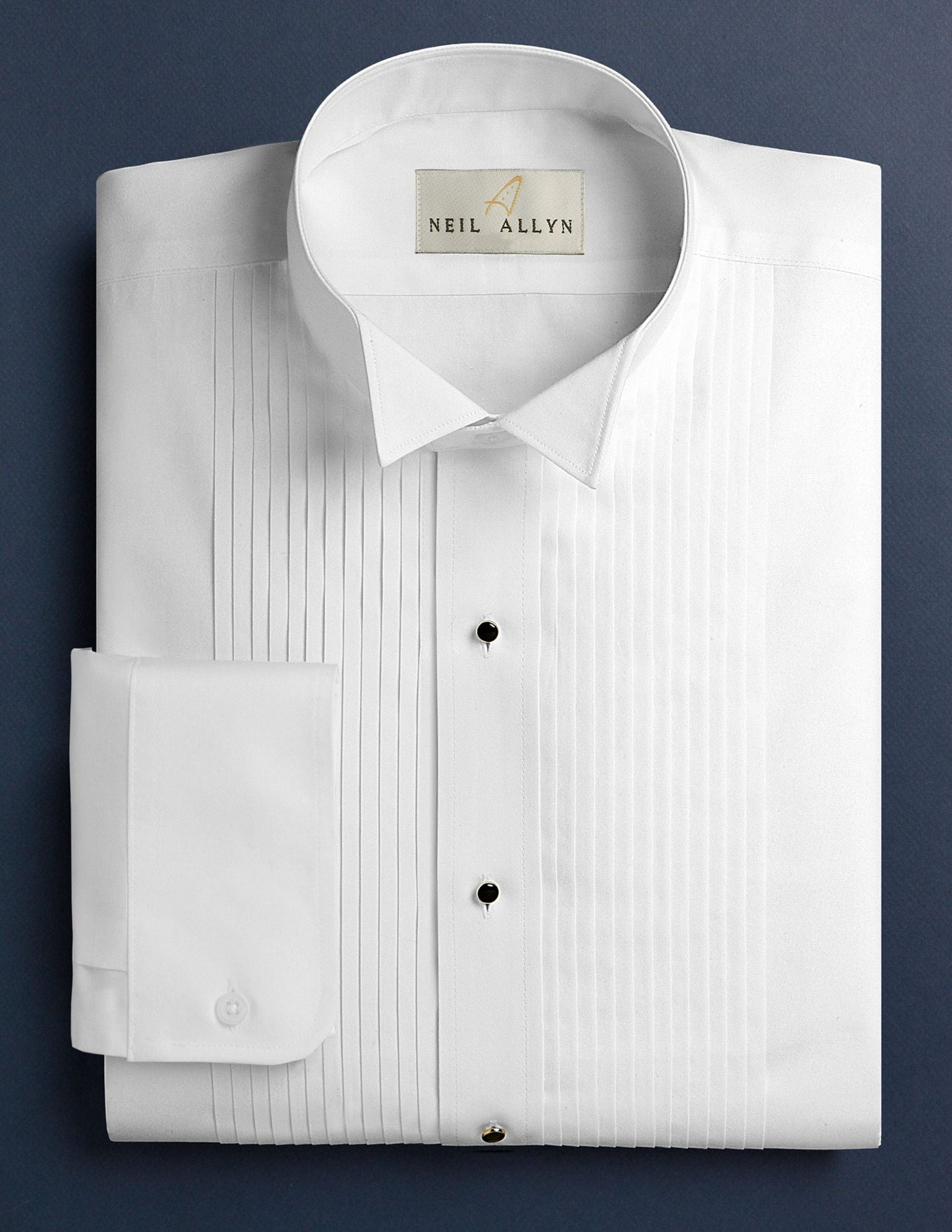 Neil Allyn Men’s Tuxedo Shirt Wing Collar White 1/4" Pleats w/Black Studs 