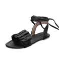 thumbnail image 2 of Sandalias de tacón plano con punta redonda y volantes de color liso para mujer, zapatos romanos Wmkox8yii nm10803, 2 of 8