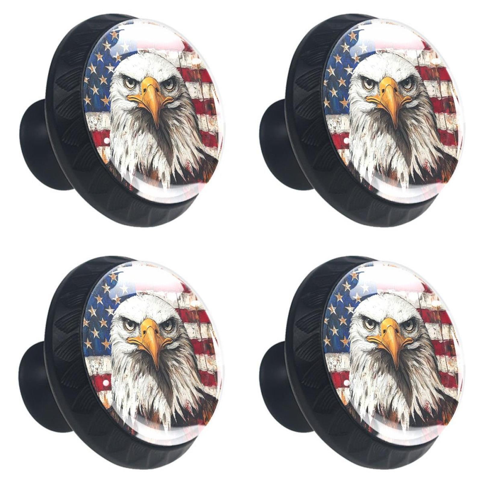 4 Pcs Eagle and American Flag Knobs for Kitchen Cabinet Cupboard Dresser Bookcase Drawer Pulls Handles Round Home Decor