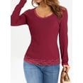 thumbnail image 6 of Liacowi Women Long Sleeve T-shirt Lace Patchwork Scoop Neck Pullover Casual Tops Slim Fit, 6 of 9