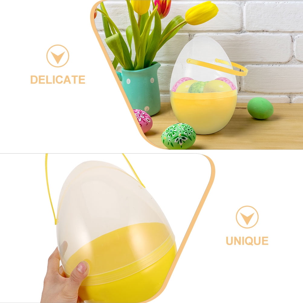HONMEET 25cm Yellow Fillable Plastic Easter Egg with Handle for Storage and Fun Surprises at Events