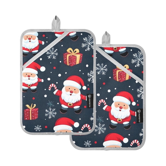 Two Pieces Of Square Heat Insulation Pad Oven Mitts Christmas Seams Santa Clauss 7x9.8 Inch Oven Microwave Kitchen Cooking Baking