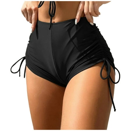 Jdkau Women s High Waisted Cheeky Bikini Bottoms Adjustable Side Tie Swim BottomsBathing Suit Full Coverage Swim BottomsBlack XXL