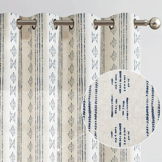 Cortinas Jinchan Boho, mezcla de lino azul, 160 x 160 cm, 2 paneles