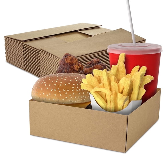 MT Products Brown Square Paper Food Trays 10.5" x 10.5" x 3.69" - Pack of 20
