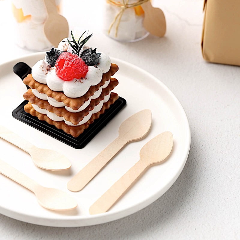 BalsaCircle 100 Natural 4' Birchwood Disposable Dessert Spoons Wedding Party Tableware