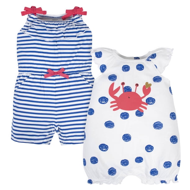 Gerber Romper azul blanco para niña 100% algodón ideal verano y primavera
