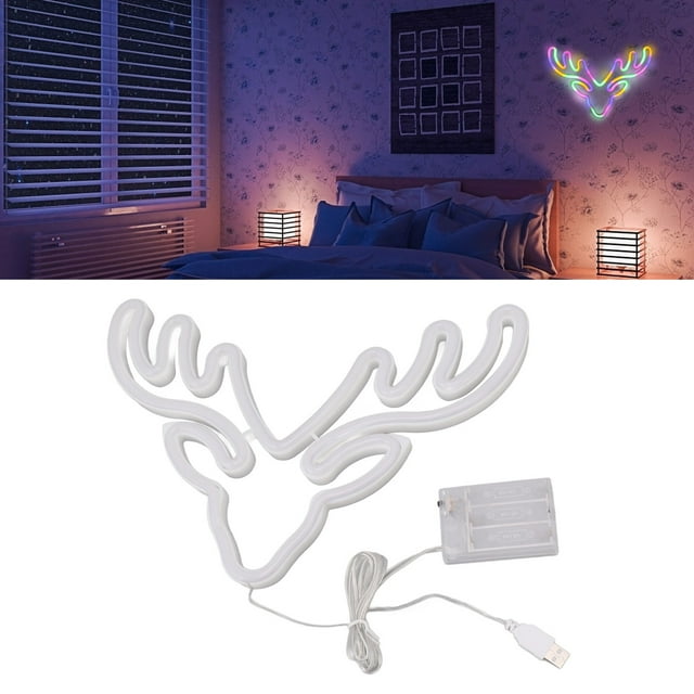 Elk Neon Light LED Sign With USB Battery Powered Bedroom Wall Decor Ornaments For Christmas Holiday