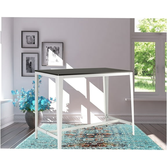 JERFIT Farmhouse Kitchen Dining Table, Counter Height Table with Metal Legs for 4, Brown and White MDF Top, Industrial Minimalist Breakfast Nook Table