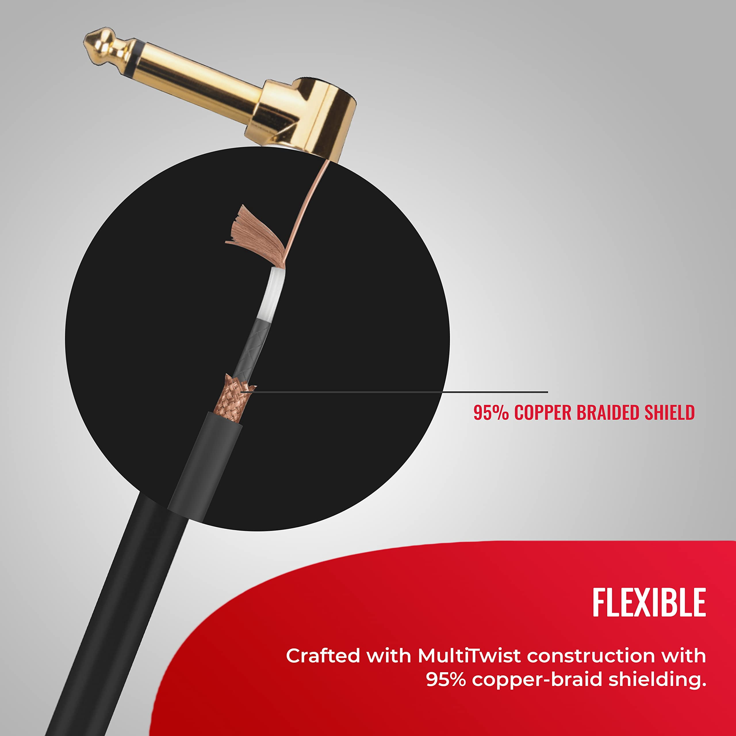 Monster Prolink Studio Pro 2000 Instrument Cable - 24K Gold Contacts, Multi-Gauge Wire Networks, and MultiTwist Construction with 95% Copper-Braid Shielding, 8 in Cable Right Angle to Right Angle