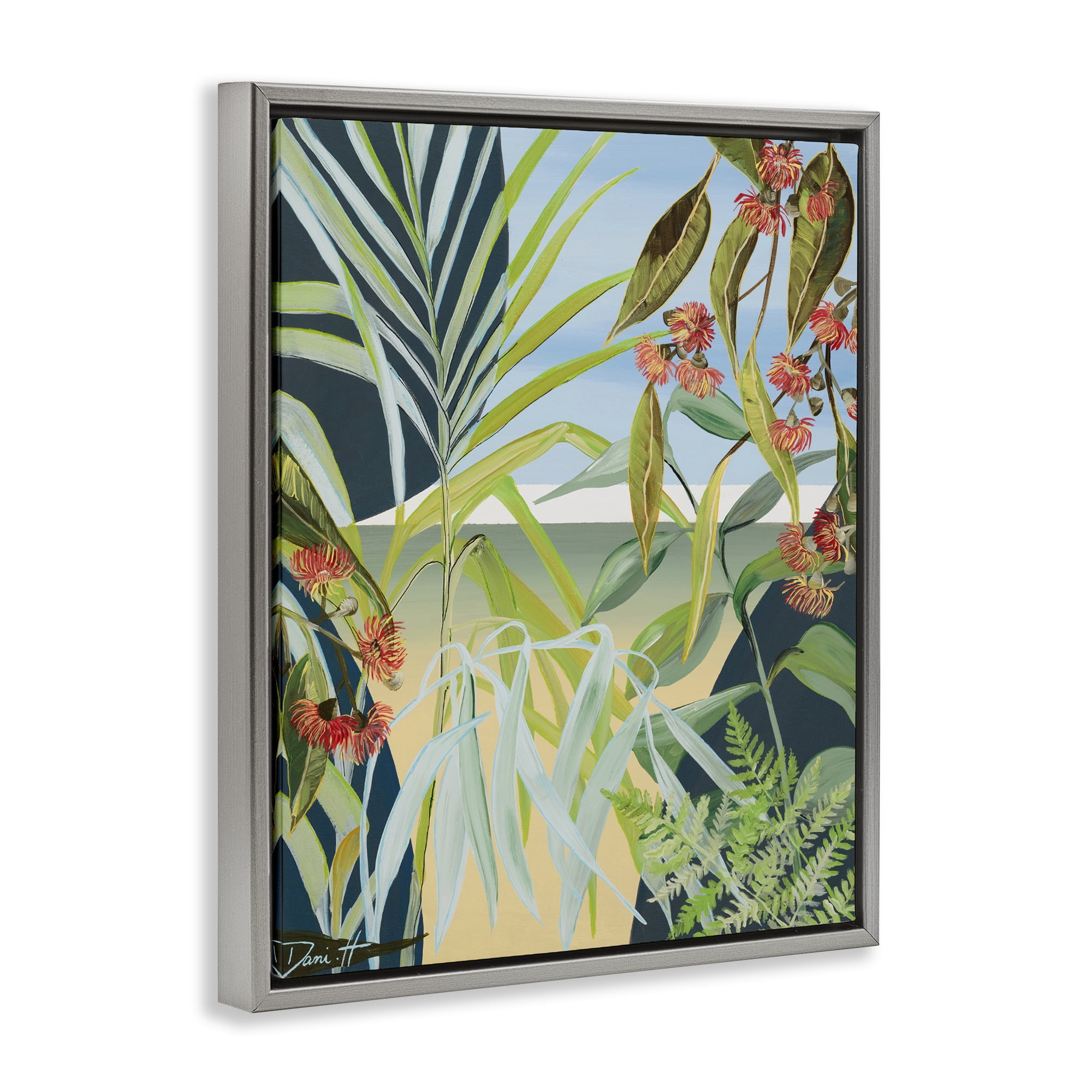 Stupell Industries Coastal Morning Leaves Gray Framed Floater Canvas Wall Art, design by Dani Heyward