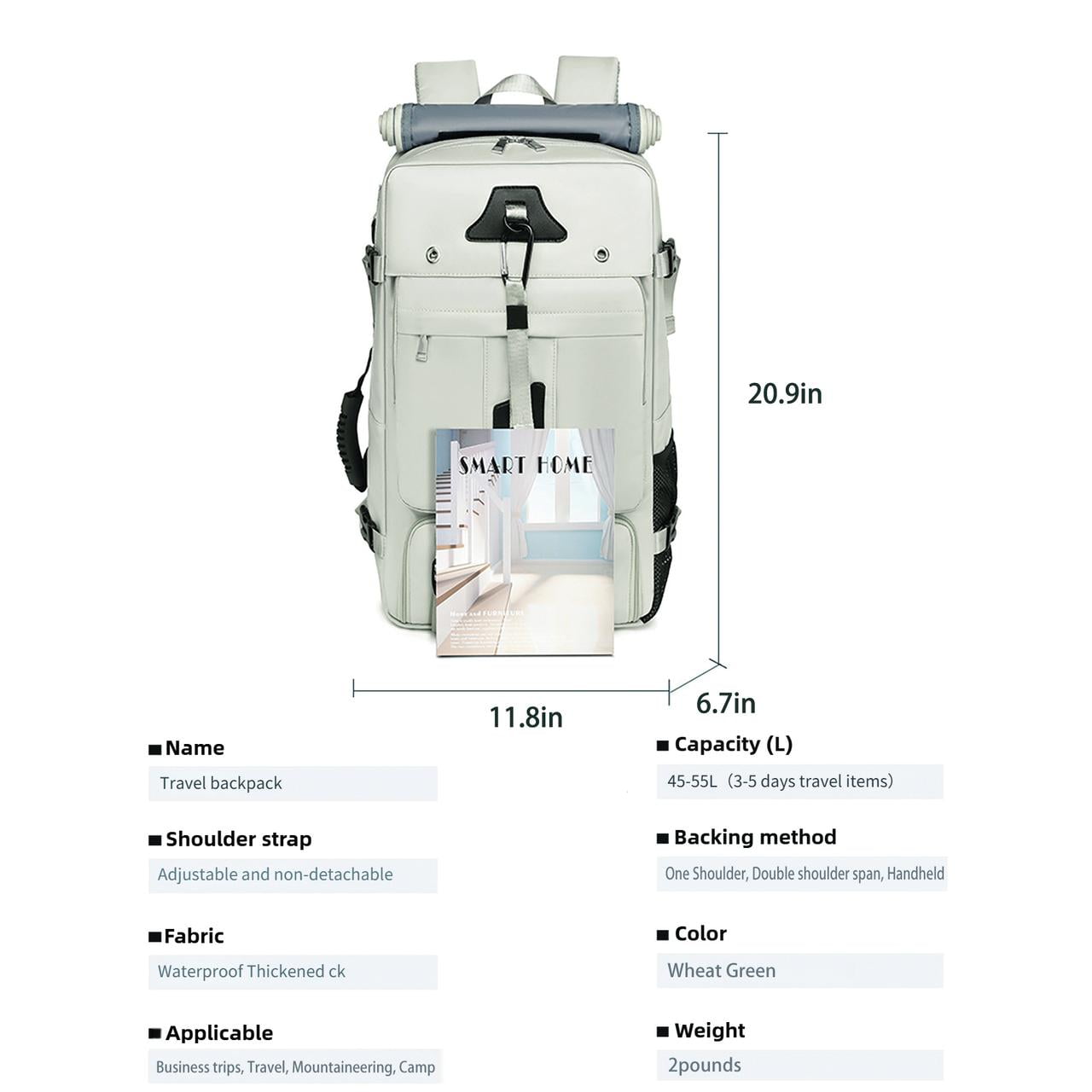Travel Backpack 50L New Premium - Unisex Extra Large Laptop Backpack for Hiking, Climbing & Business Trips, Waterproof,Green