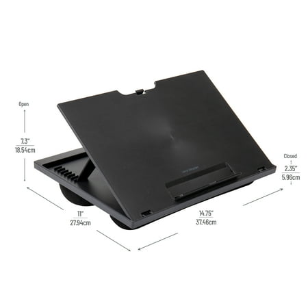 Mind Reader - Lap Desk Laptop Stand, Bed Tray, Collapsible, Cushion, Portable, Dorm, Plastic, 14.75"L x 11"W x 7.3"H - Black