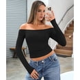 thumbnail image 5 of Womens Long Sleeve Off the Shoulder Tops Going Out Cute Basic Y2K Fall Fashion 2026 Outfits Clothes Black XL, 5 of 9
