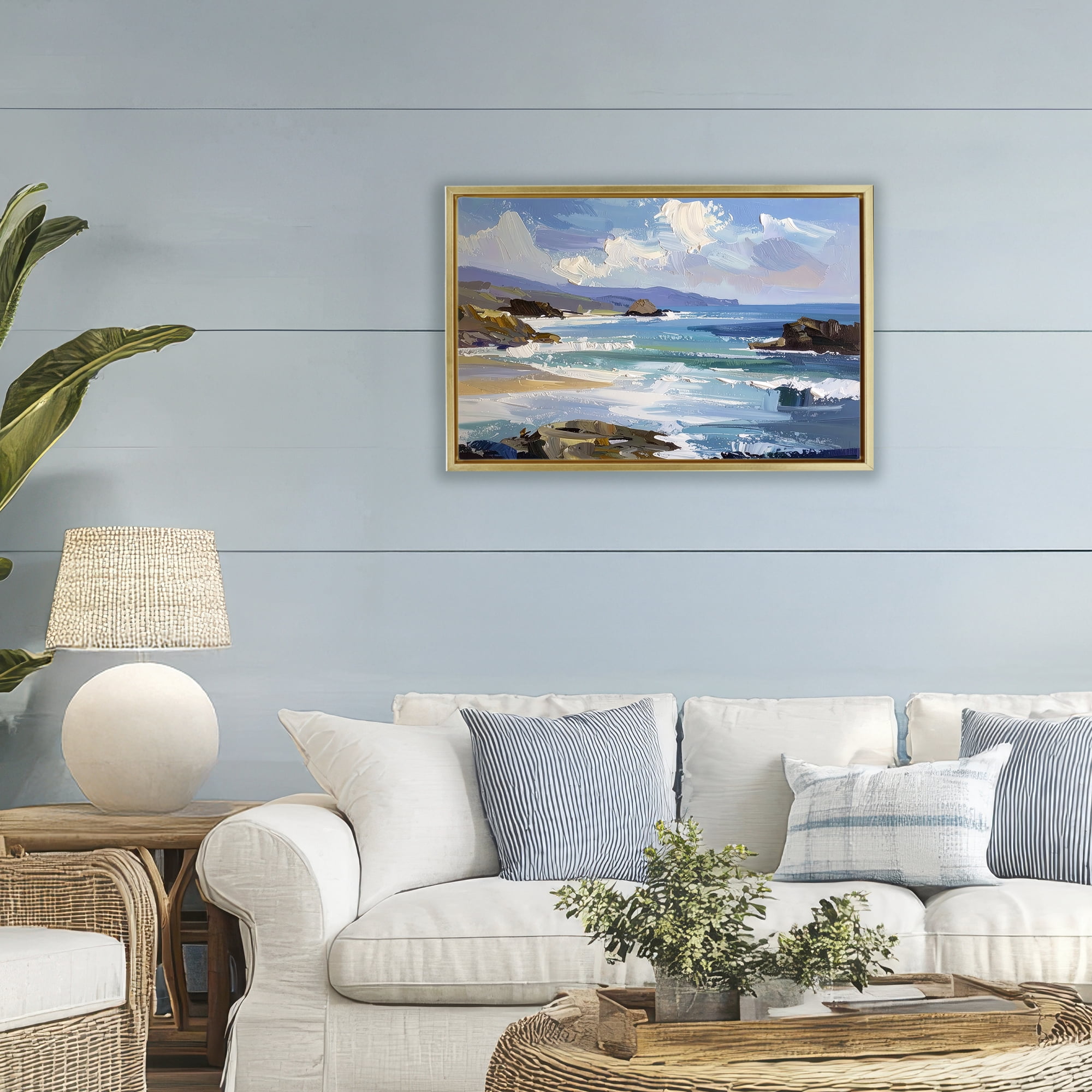 Stupell Industries From Sky To Sea Gold Framed Floater Canvas Wall Art, design by Alonza Saunders