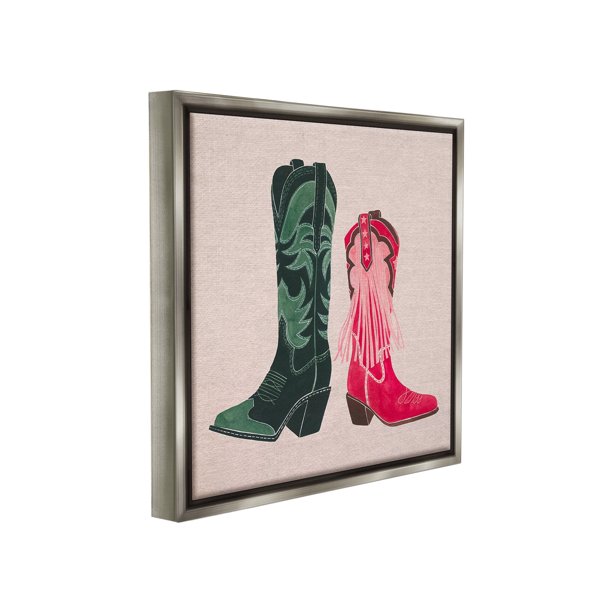 Stupell Industries Cowboy & Cowgirl Boots Beauty & Fashion Painting Gray Floater Framed Canvas Art Print Wall Art, 25 x 25