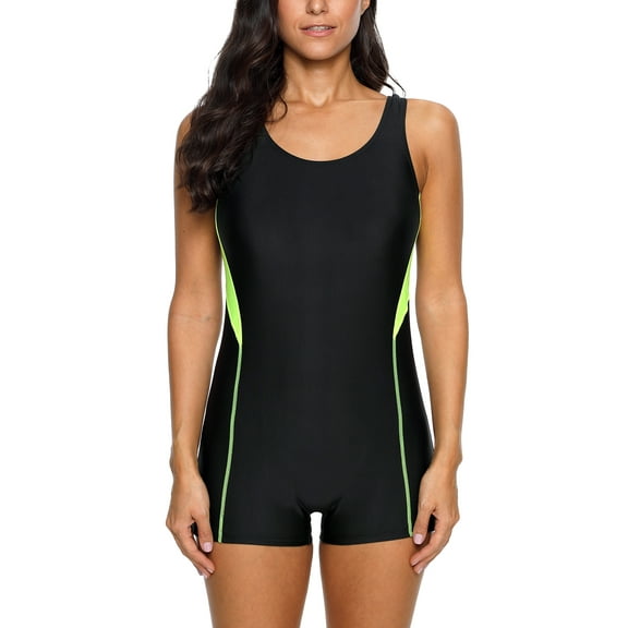 Sociala Women's Athletic Boyleg Swimsuit Racerback Unitard One Piece Swimwear