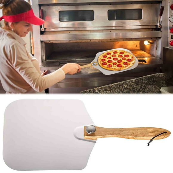 Aqestyerly 12 x 14 Inch Pizza Spatula Aluminum Pizza Peel Paddle with Foldable Wood Handle for Family Baking Pizza Bread Dough