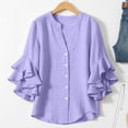 thumbnail image 7 of HOMBOM Womens Cotton Linen Shirts Henley Spring Blouse Purple Basic Solid 3/4 Sleeve Tops for Young Woman V Neck, 7 of 7
