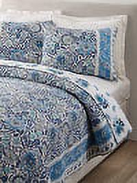Dena Home Blue Bisou Floral 3-Piece Quilt Set, King