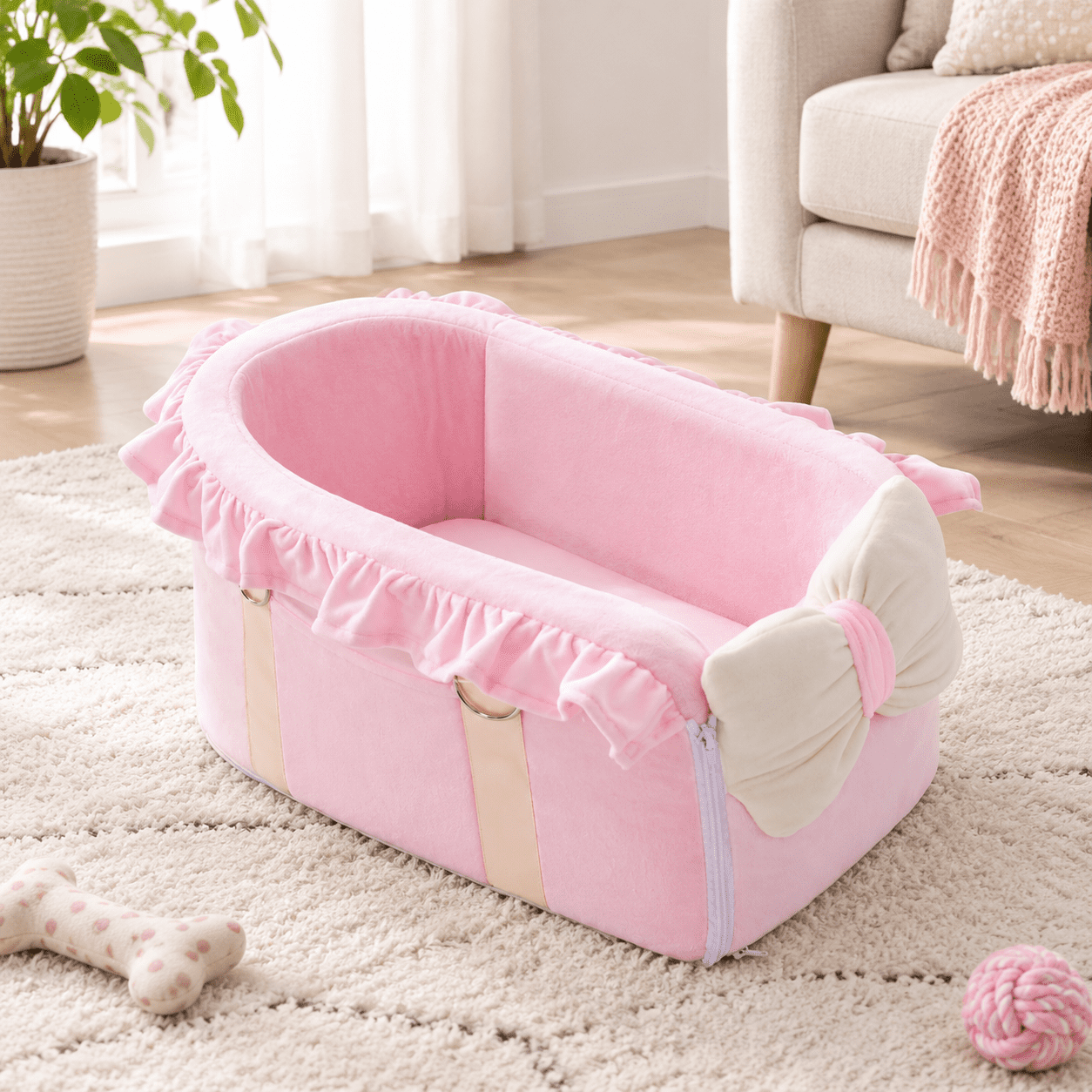 Dog Car Seat For Small Dogs - Fully Detachable With Adjustable Straps Center Console Boosterfortable Bow Design Pet Seats Portable