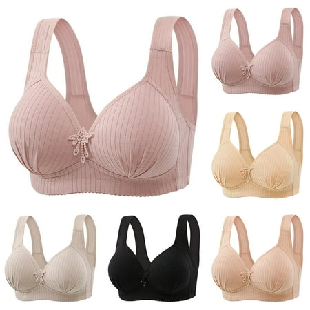 Jacenvly New Push up Bras for Women Embroidered Glossy Comfortable Breathable Bra Underwear No Rims Easy Care Wireless Bras for Women Gray