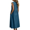 thumbnail image 6 of QUNYINEY Sleeveless Womens Dresses Casual A Line Cotton Linen Blue Long Sundress with Pockets V Neck Summer Loose Fit Dresses, 6 of 6