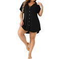 thumbnail image 1 of Agnes Orinda Camisón de Mujer Talla Grande con Mangas Cortas Pijamas Suaves Vestido de Noche con Cuello en V y Botones 3X Negro, 1 of 8