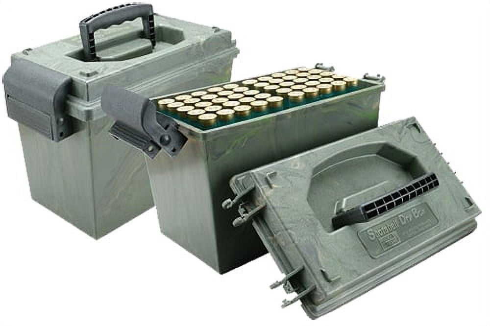 MTM Ammo Storage Bundle - 50 Cal Ammo Crate With 3 Cans & Mini Crate With 5 Mini Cans, Water-Resistant, Stackable, For Multi-Caliber Ammo Organization
