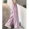 thumbnail image 6 of ZHOGXU Big Girls Cargo Pants With Pocket Casual Elastic Waist Solid Color Wide Leg Straight Fit Comfortable Lightweight Trousers For Daily Wear Purple 8-10 Years, 6 of 9