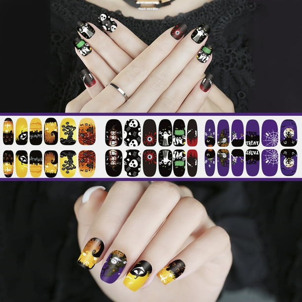 Pixnor Halloween Luminous Nail Sticker Nail Art Decals Full Wrap Stickers Set Walmart Com Walmart Com