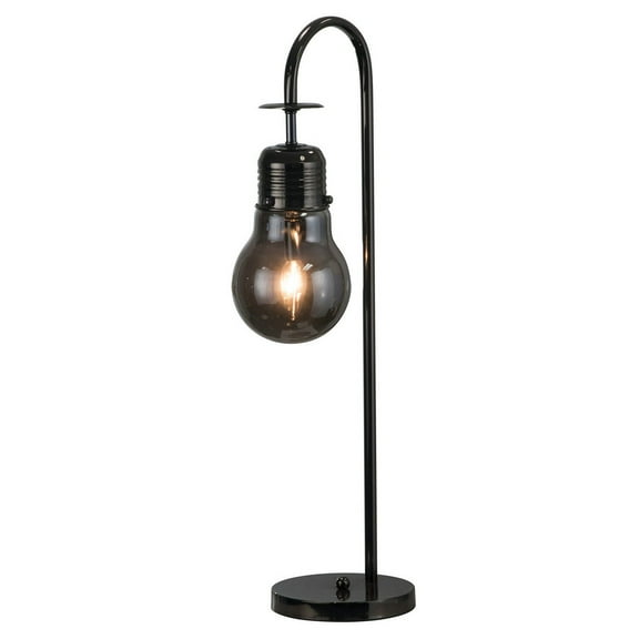 Benjara 30 Inch Arc Table Lamp, Glass Bulb Shaped Shade, Metal, Black Nickel