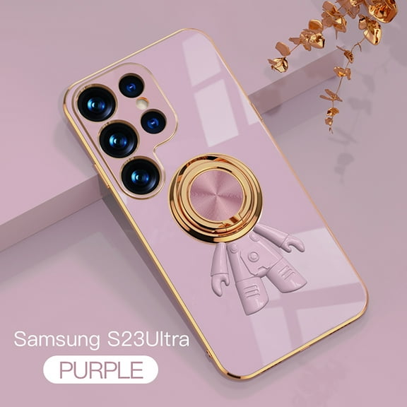 Allytech Galaxy S23 Ultra 5G Case Stand, Cute Spaceman Ring Stand Feature Shockproof Protective Kickstand Case Cover for Samsung Galaxy S23 Ultra 5G 6.8" - Purple