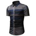 thumbnail image 2 of IROINNID Deals Graphic Shirts for Men Buttons Turndown Single Breasted Lattice Shirt Short Sleeve Shirt,Navy, 2 of 8