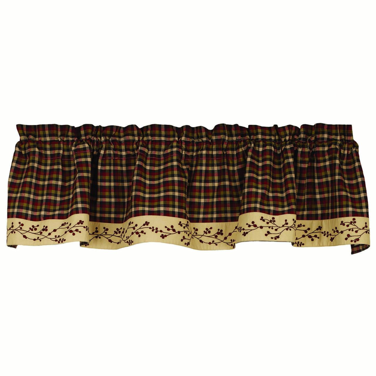 Brandywine Valance 72" x 14" Sage Green Checked Farmhouse Country Burgundy Red 