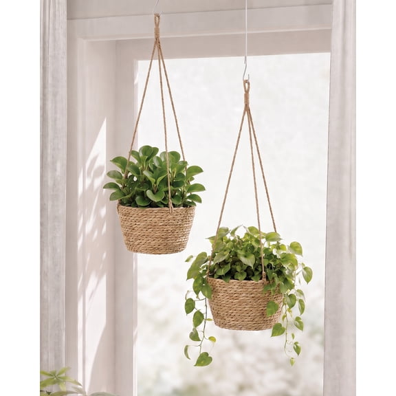 Laposso 2-Pack Natural Woven Hanging Planter Basket 8 in with Chain for Indoor Plants
