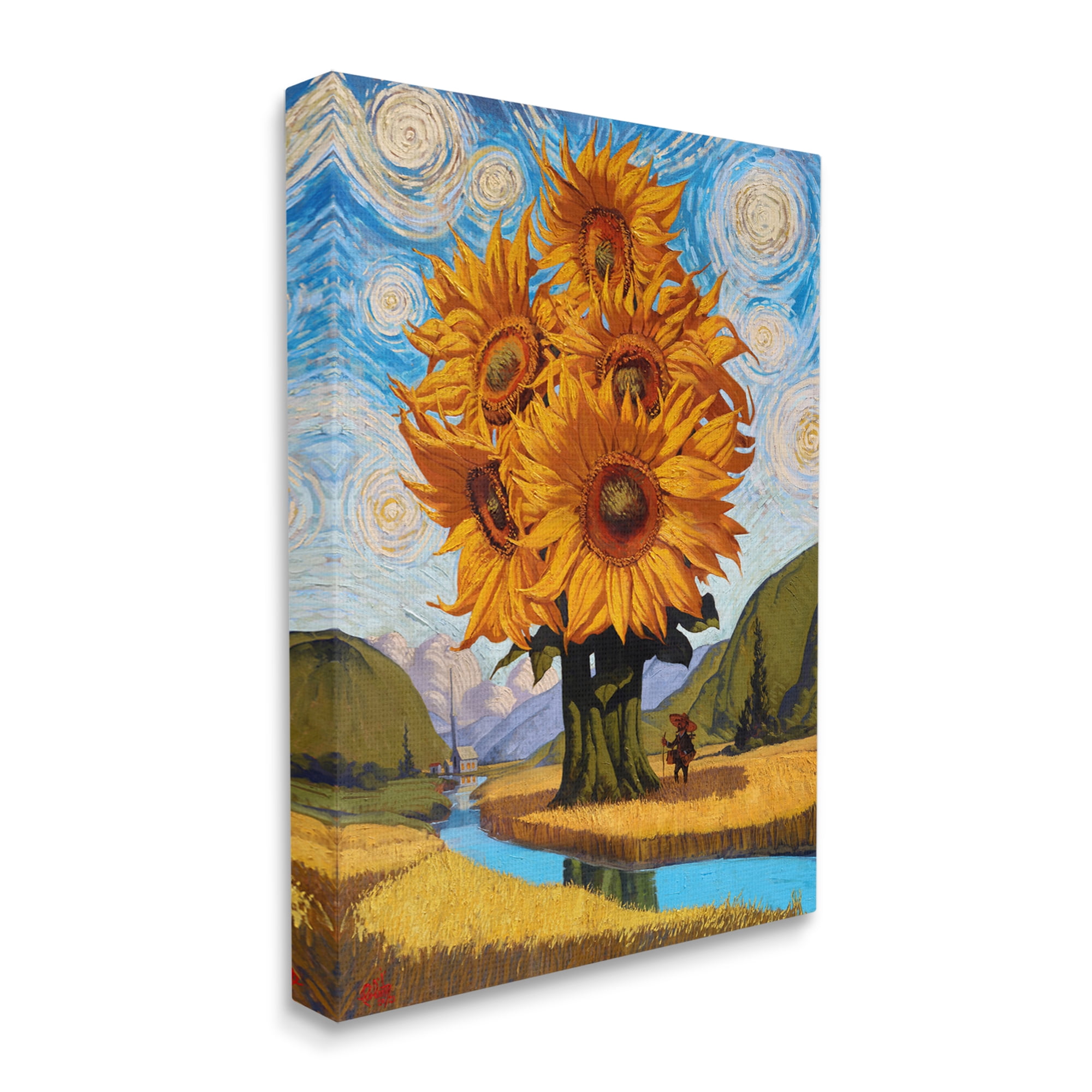Stupell Industries Giant Sunflower Stalk Country Side Landscape Spiral Sky, 24 x 30, Design by Thomas Fluharty