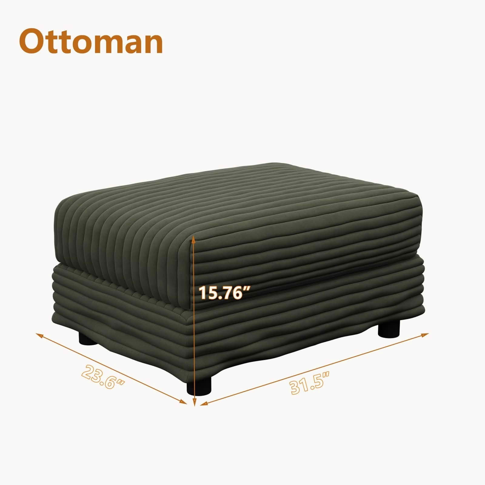 MAYEERTY Plush Corduroy Ottoman, Versatile Footrest Compatible with 2‑Seater, 3‑Seater & 4‑Seater Sofa, Multi‑Functional Stool for Living Room, Apartment & Office