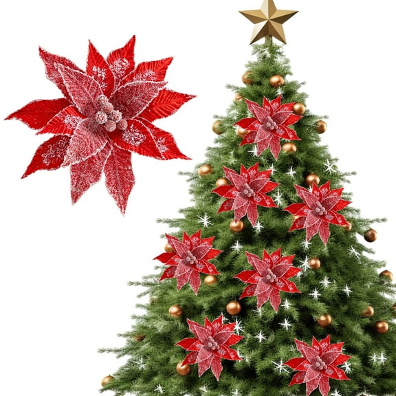 Miommo 1 PC Large 10.6" Red Velvet Christmas Flower Stem Glitter Floral Pick for Holiday Tree Ornaments Wreath Garland Decor