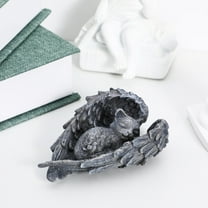 SWETRACE 1Pack Angel Cat Statue Dark Grey Resin Home Decoration 11.8x7.9x3.9in