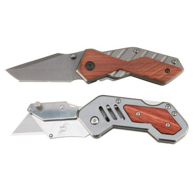 Performance Tool Utility Knife W9373 Foldable; Red hardwood And Anodized Aluminum Handle; With Reusable EVA Foam Storage Tray