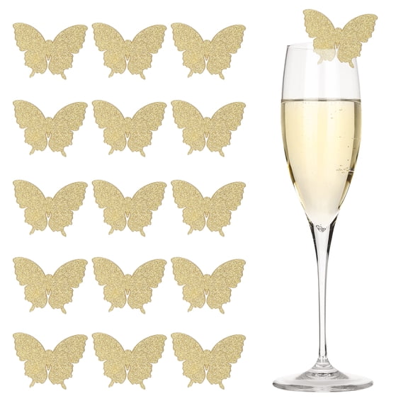20 Pcs Butterfly Drink Tags, Acrylic Wine Glass Charms Reusable Drink Markers, Champagne Gold