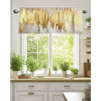Curtain Valance for Windows,Gold Foil Abstract Geometric Kitchen Valances Rod Pocket Short Curtains,Color Block Impressionist Style Window Treatment Panel for Bedroom Bathroom 54"x18"