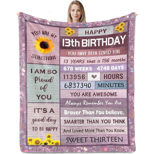 LHSHID Gifts for 13 Year Old Girl Birthday Gifts for Teen Girls 13 Best 13th Birthday Gifts Blanket 60"x80"