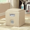thumbnail image 3 of Furniture of America Larson Fabric Square Speaker Ottoman in Ivory, 3 of 4