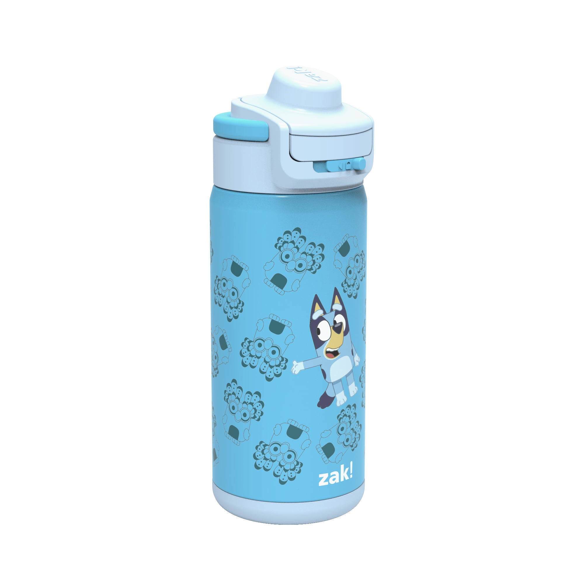 Zak Designs 14oz Bluey Kids Straw Water Bottle, Stainless Steel Vacuum Insulated Lincoln Bottle with Easy-Open Locking Spout Cover for Travel, Built in Carry Handle
