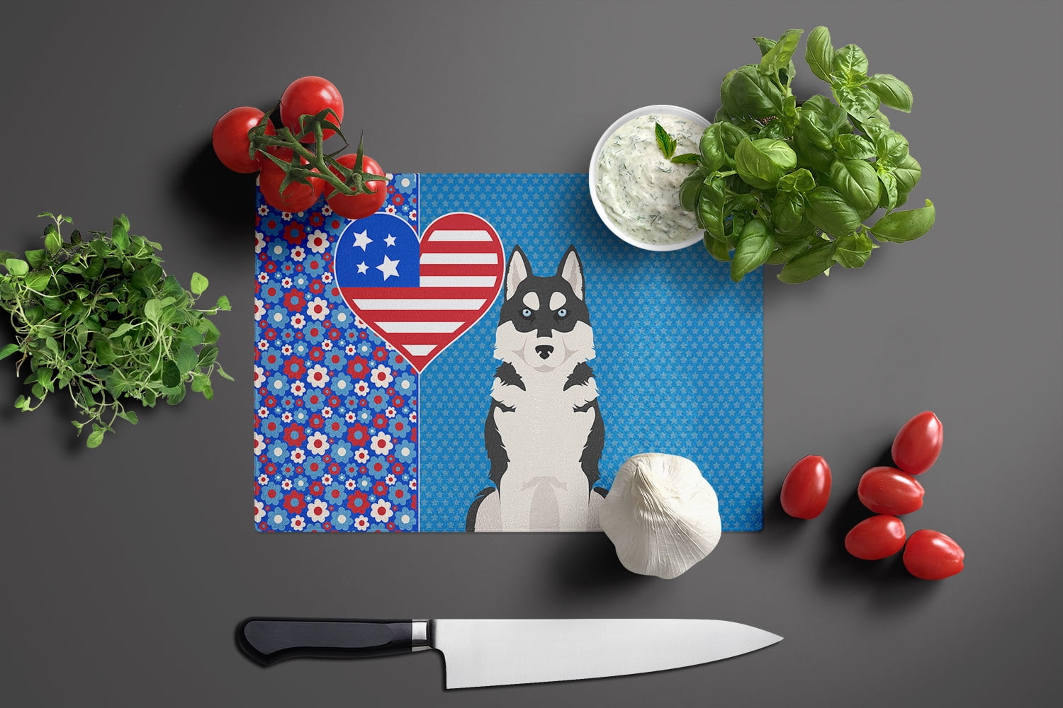 Black Siberian Husky Glass Cutting Board Large 12 in x 15 in