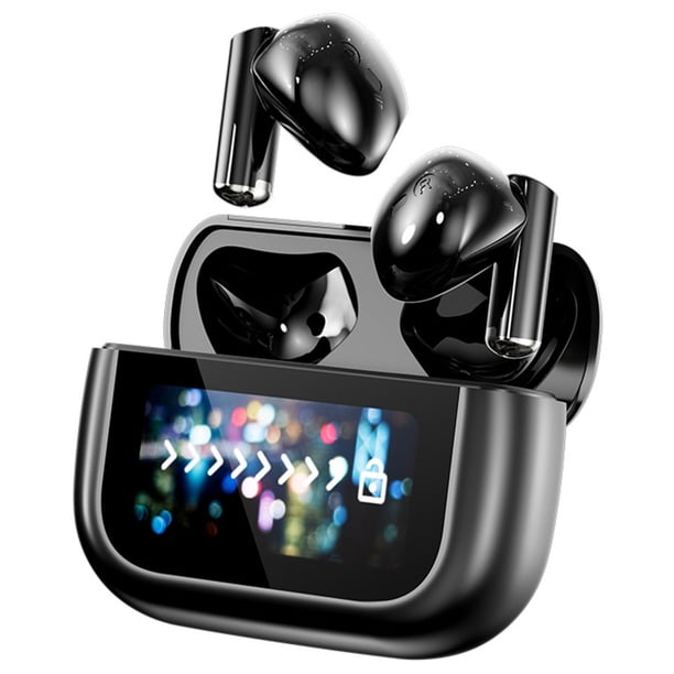 Auriculares inalámbricos negros con pantalla completa