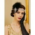 thumbnail image 3 of 1920s Flapper Headband, Rhinestone Feather Hair Band Great Gatsby Headpiece Accessories for Women,Black, 3 of 4