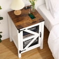 thumbnail image 2 of 18" Farmhouse Nightstand with Charging Station, Wood Side Table, End Table with Adjustable Shelf, Rustic Bedside Cabinet with Mesh Barn Door for Bedroom, Living Room, 2 of 7